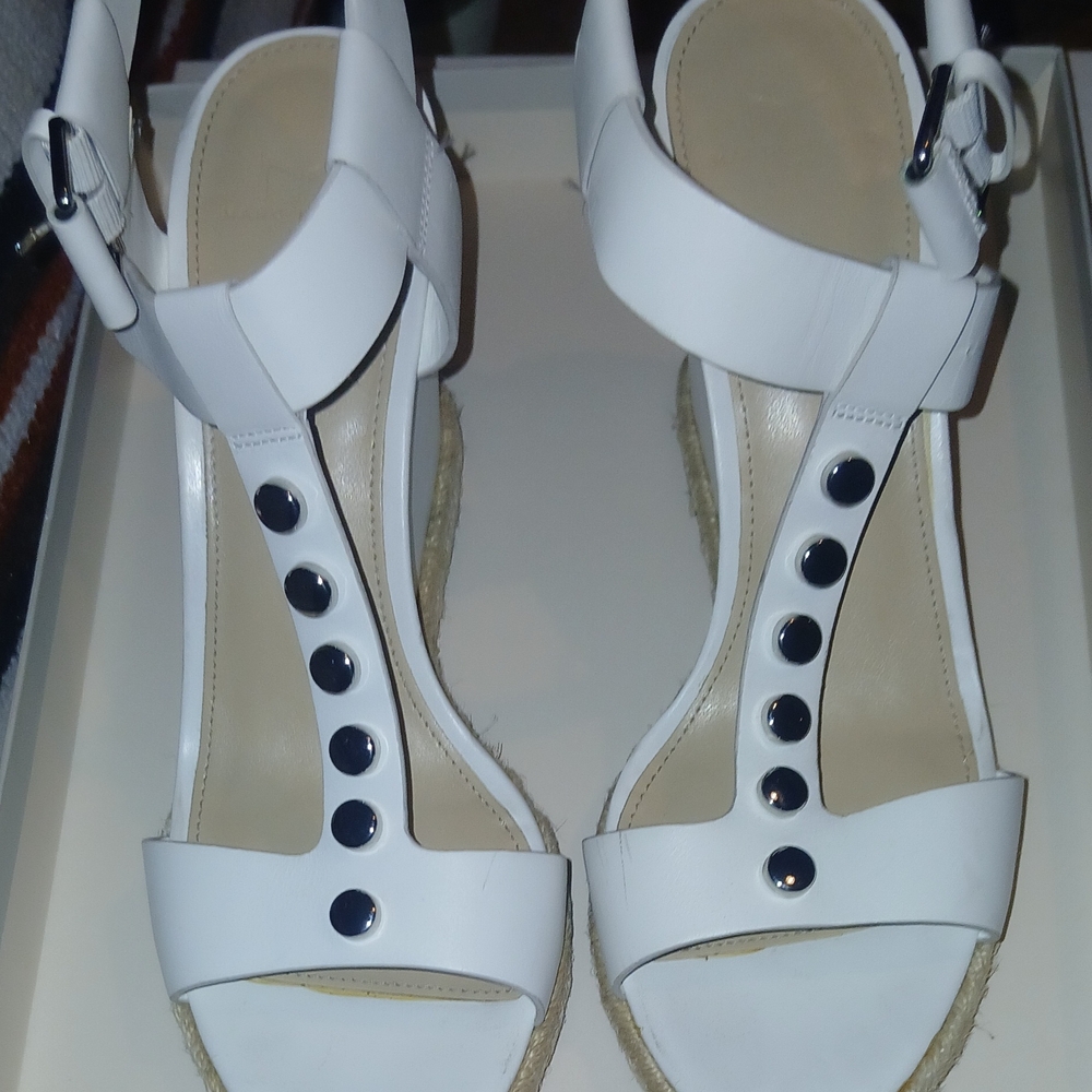 Marc Fisher White Sandals with Black Details